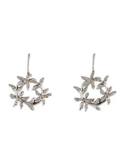 Pre-owned Cathy Waterman Platinum Diamond Circle Flower Drop Earrings In Multi
