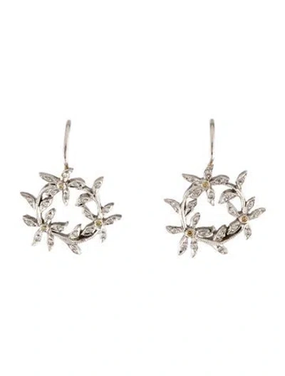 Pre-owned Cathy Waterman Platinum Diamond Circle Flower Drop Earrings In Multi