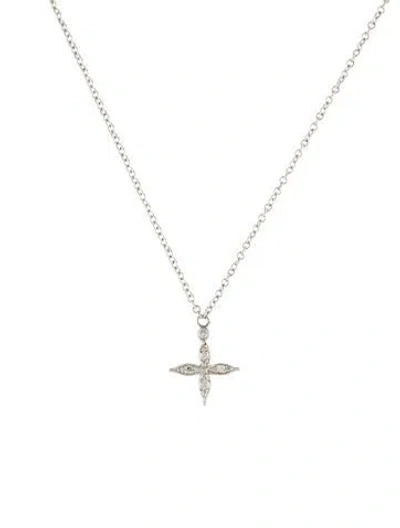 Pre-owned Cathy Waterman Platinum Diamond Flower Pendant Necklace, 16" In Multi