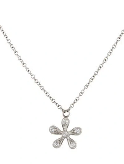 Pre-owned Cathy Waterman Platinum Diamond Flower Pendant Necklace, 16" In Multicolor