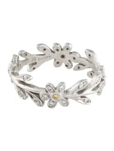 Pre-owned Cathy Waterman Platinum Diamond Flower Vine Ring In Multicolor
