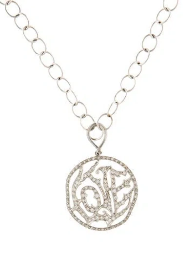 Pre-owned Cathy Waterman Platinum Diamond Love Pendant Necklace, 16.25" In Multi