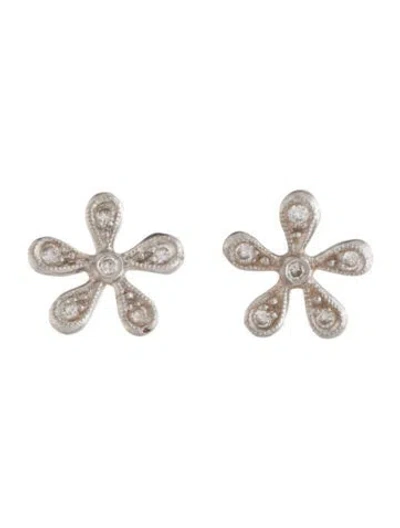 Pre-owned Cathy Waterman Platinum Diamond Pavé Daisy Stud Earrings In Multicolor