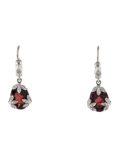 Pre-owned Cathy Waterman Platinum Garnet & Diamond Drop Earrings In Multi