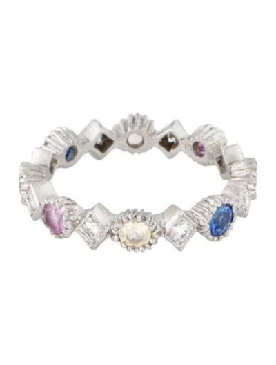 Pre-owned Cathy Waterman Platinum Sapphire & Diamond Eternity Band In Multi