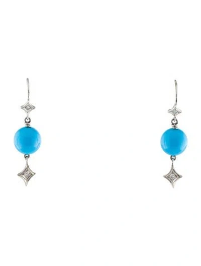 Pre-owned Cathy Waterman Platinum Turquoise & Diamond Drop Earrings In Multi