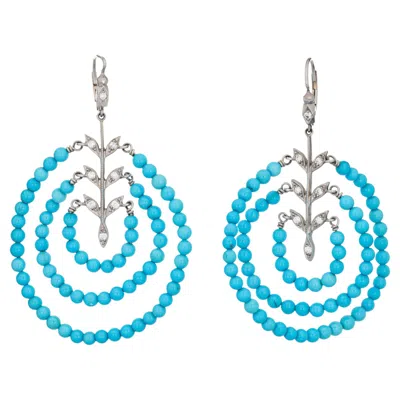 Pre-owned Cathy Waterman Turquoise Diamond Earrings Multi Hoop Drops Estate Fine Jewelry