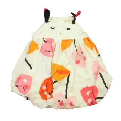 Pre-owned Catimini Kids' Girls White Orange Pink Cherries Romper