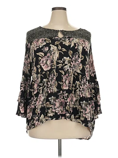 Pre-owned Cato 3/4 Sleeve Blouse In Black