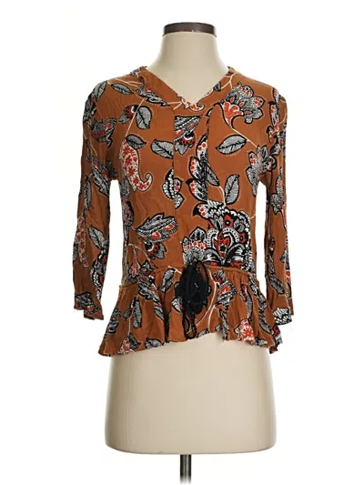 Pre-owned Cato 3/4 Sleeve Blouse In Brown