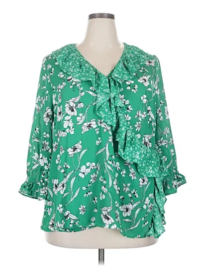 Pre-owned Cato 3/4 Sleeve Blouse In Green