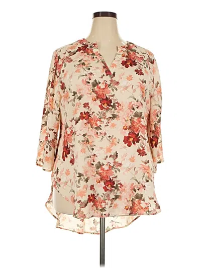 Pre-owned Cato 3/4 Sleeve Blouse In Tan
