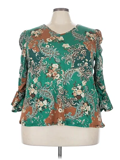 Pre-owned Cato 3/4 Sleeve Blouse In Teal