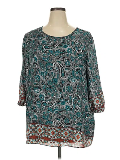 Pre-owned Cato 3/4 Sleeve Blouse In Teal
