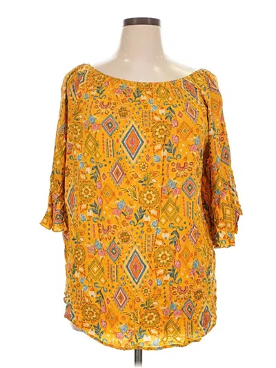 Pre-owned Cato 3/4 Sleeve Blouse In Yellow
