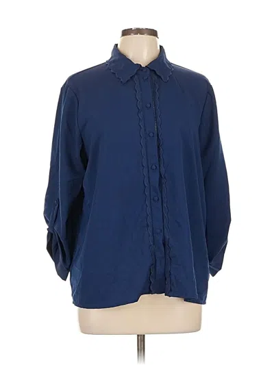 Pre-owned Cato 3/4 Sleeve Button Down Shirt In Blue