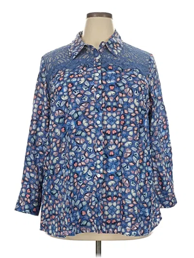 Pre-owned Cato 3/4 Sleeve Button Down Shirt In Blue