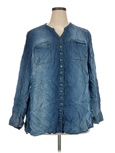 Pre-owned Cato 3/4 Sleeve Button Down Shirt In Blue