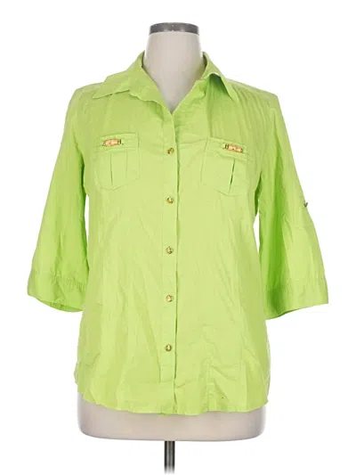Pre-owned Cato 3/4 Sleeve Button Down Shirt In Green