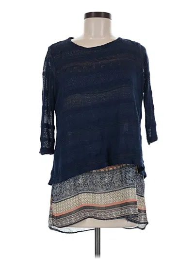 Pre-owned Cato 3/4 Sleeve Top Blue Crew Neck Tops