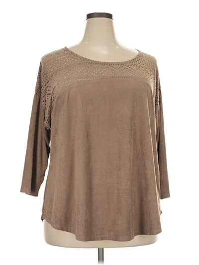 Pre-owned Cato 3/4 Sleeve Top Brown Scoop Neck Tops