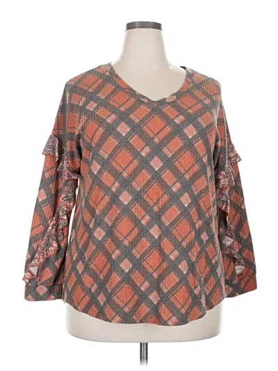 Pre-owned Cato 3/4 Sleeve Top Orange Argyle Pattern Square Neckline Tops