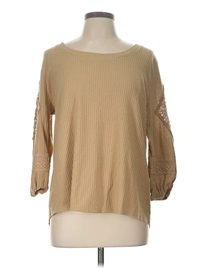 Pre-owned Cato 3/4 Sleeve Top Tan Boatneck Tops In Brown