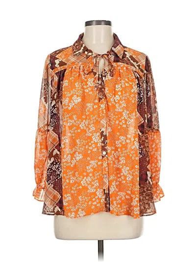 Pre-owned Cato Long Sleeve Blouse In Orange