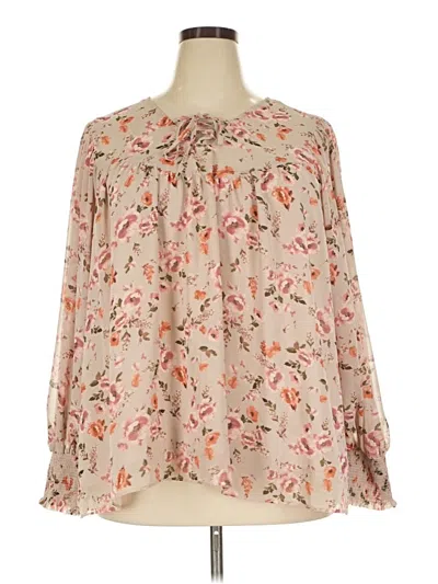 Pre-owned Cato Long Sleeve Blouse In Tan