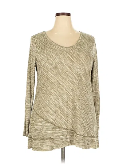 Pre-owned Cato Long Sleeve Top Tan Scoop Neck Tops In Brown