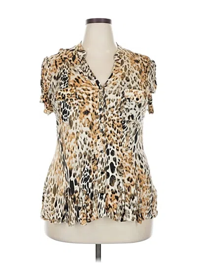 Pre-owned Cato Short Sleeve Blouse In Brown