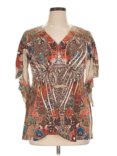 Pre-owned Cato Short Sleeve Blouse In Brown