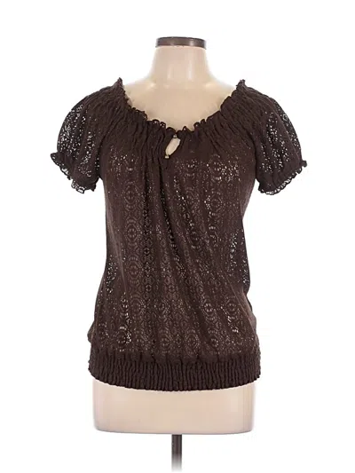 Pre-owned Cato Short Sleeve Top Brown Sweetheart Neckline Tops