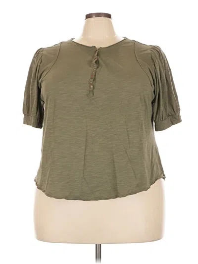 Pre-owned Cato Short Sleeve Top Green Keyhole Neckline Tops