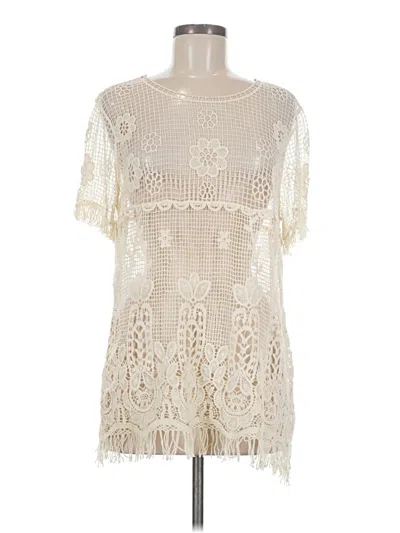 Pre-owned Cato Short Sleeve Top Ivory Mock Neckline Tops