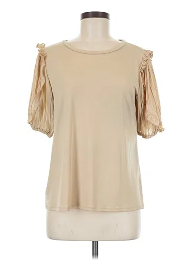Pre-owned Cato Short Sleeve Top Tan Cold Shoulder Neckline Tops In Brown