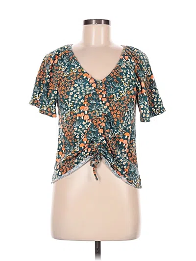 Pre-owned Cato Short Sleeve Top Teal Plunge Neckline Tops In Blue