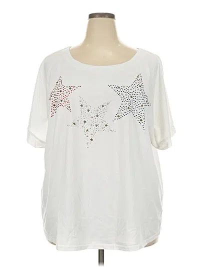 Pre-owned Cato Short Sleeve Top White Stars Pattern Scoop Neck Tops