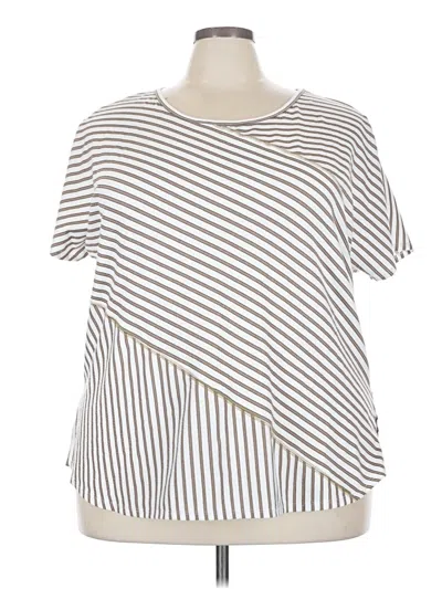 Pre-owned Cato Short Sleeve Top White Stripes Pattern One Shoulder Neckline Tops