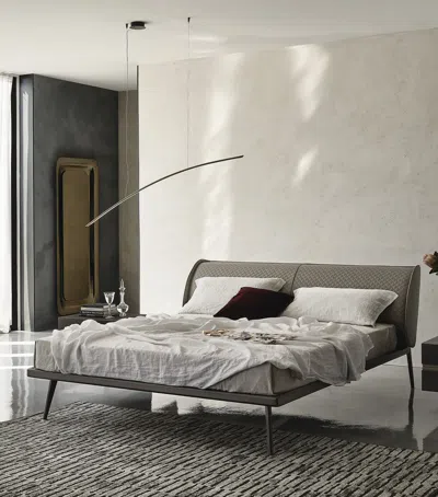 Cattelan Leather And Steel Ayrton Bed Frame In Grey