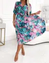 Catwalk Wholesale Chiffon Floral Dress In Teal/pink In Multi