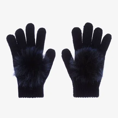 Catya Kids' Girls Blue Wool Knit Pom-pom Gloves