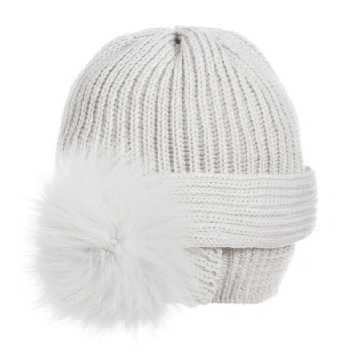 Catya Babies' Girls Grey Wool Pom-pom Hat