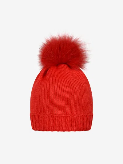 Catya Wool Baby Hat With Fur Pom Pom 12 Mths Red