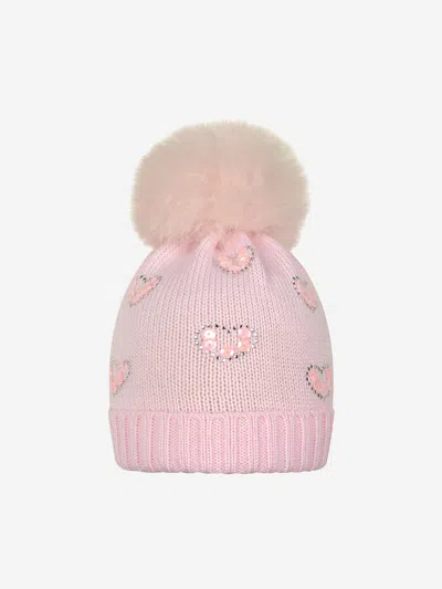 Catya Wool Sequin Hearts Baby Hat 9 Mths Pink