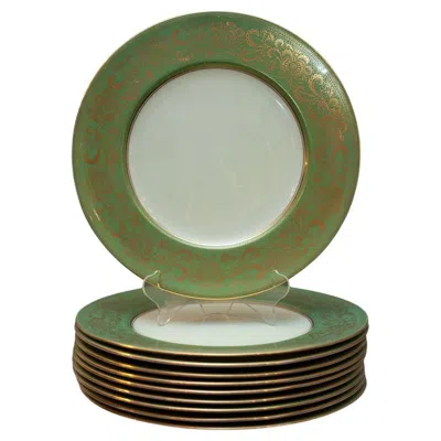 Pre-owned Cauldon Antique Set Of 10  Green And Gold Dinner Plates For Reizenstein And Sons