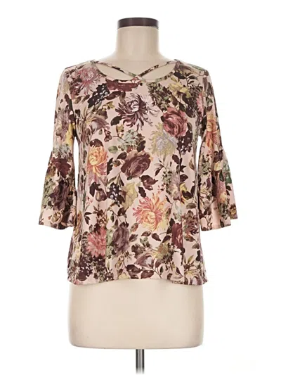 Pre-owned Caution To The Wind 3/4 Sleeve Blouse In Brown