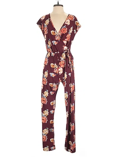 Pre-owned Caution To The Wind Jumpsuit In Burgundy