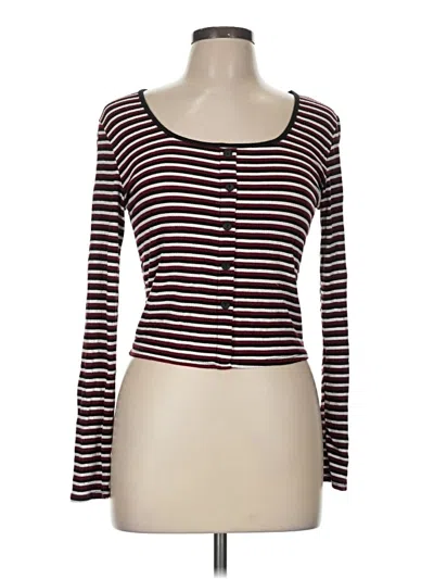 Pre-owned Caution To The Wind Long Sleeve Henley Shirt In Burgundy