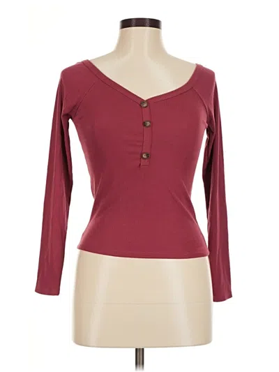 Pre-owned Caution To The Wind Long Sleeve Henley Shirt In Burgundy
